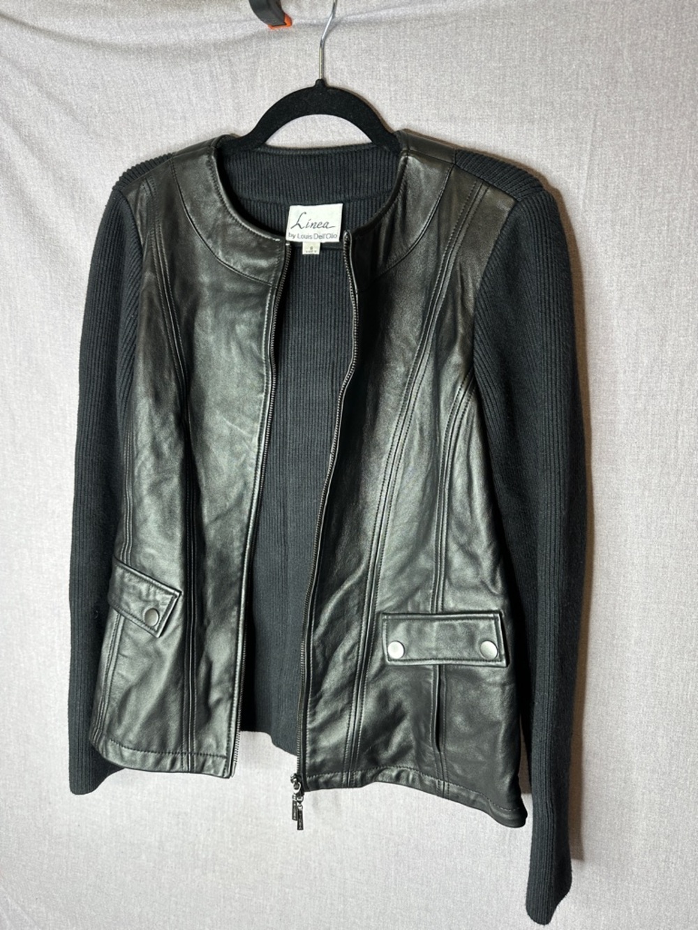 Linea by Louis Dell'Olio Black Leather & Knit Zip-Up Jacket